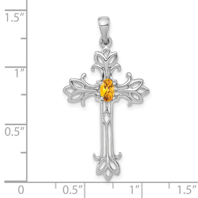 14K White Gold Oval Citrine cross pendant