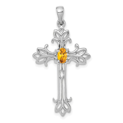 14K white gold citrine oval pendant