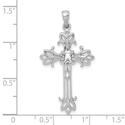 14K White Gold Oval Cubic Zirconia cross pendant