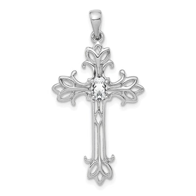 14K White Gold Oval Cubic Zirconia cross pendant
