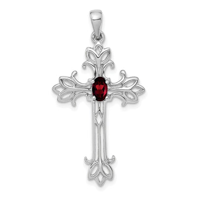 14K white gold garnet oval pendant