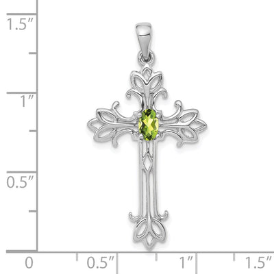 14K White Gold Oval Peridot cross pendant