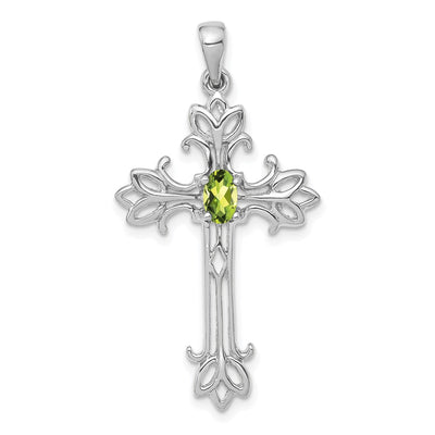 14K white gold peridot oval pendant