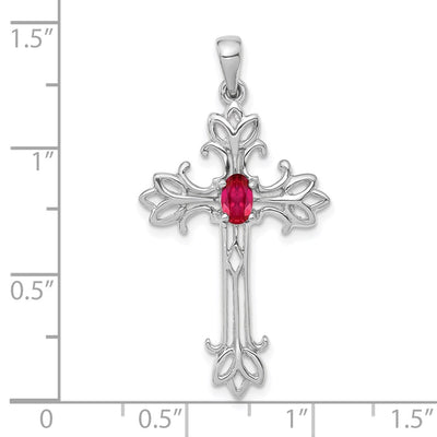 14K White Gold Oval Ruby cross pendant
