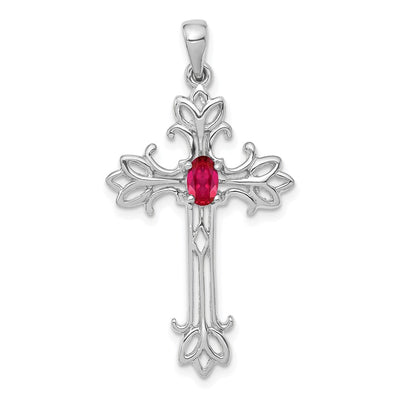14K white gold ruby oval pendant