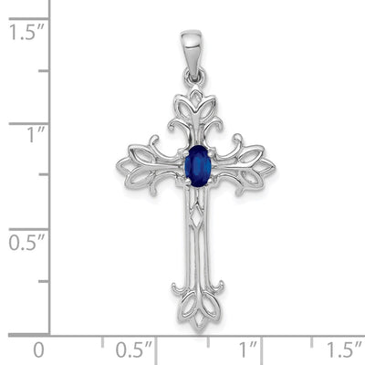 14K White Gold .35 Sapphire Cross Pendant