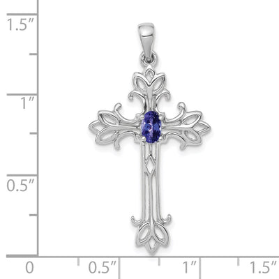 14K White Gold Oval Tanzanite cross pendant