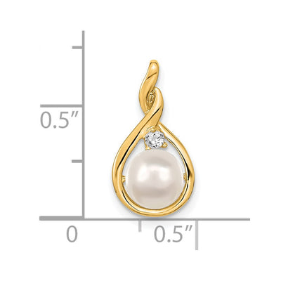 14K White Round Freshwater Cultured Pearl AA Diamond Pendant, 19 x 9mm