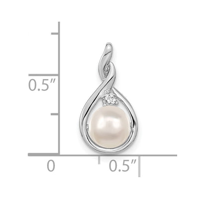14K White Gold White Round FW Cultured Pearl & AA Diamond Pendant