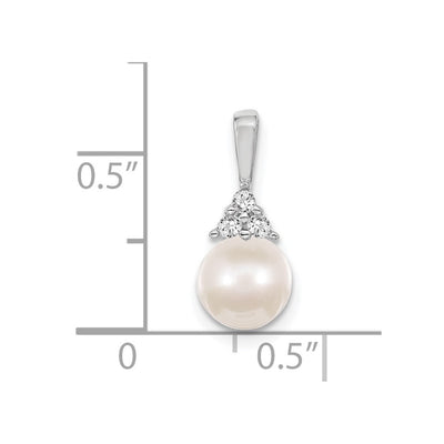 14K White Gold Whtie Round Freshwater Cultured Pearl VS Diamond Pendant