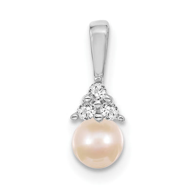 14K White Gold Whtie Round Freshwater Cultured Pearl VS Diamond Pendant