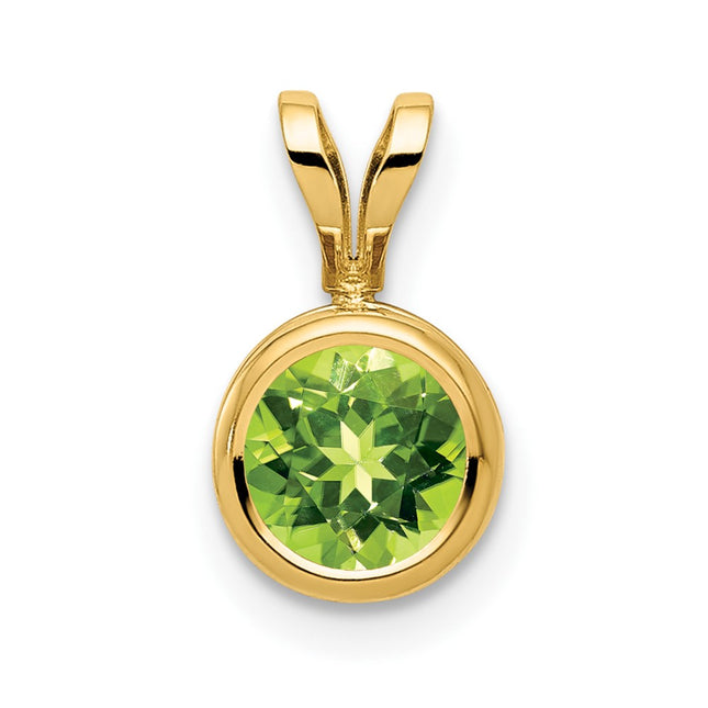 14k Peridot bezel pendant, 12 x 7mm
