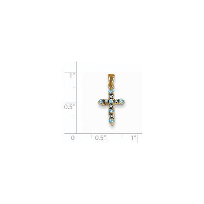 14K Blue Topaz and Diamond Cross Pendant