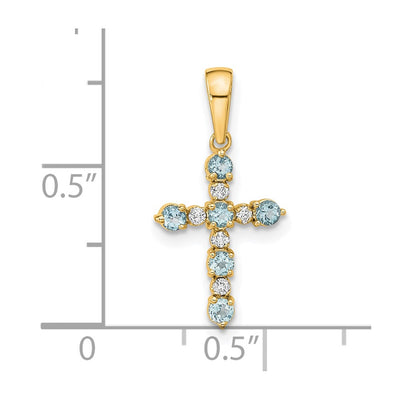 14K Aquamarine and Diamond Cross Pendant