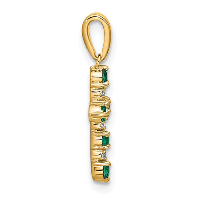 14K Lab Created Emerald and Diamond Cross Pendant