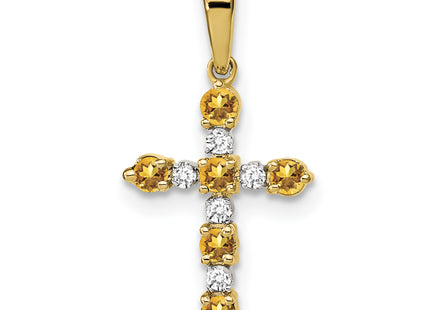 14k Citrine and Diamond Cross Pendant