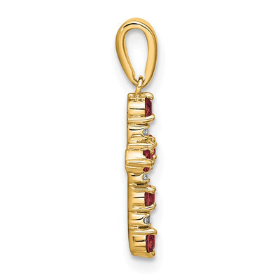 14K Lab Created Ruby and Diamond Cross Pendant