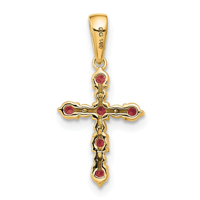 14K Lab Created Ruby and Diamond Cross Pendant