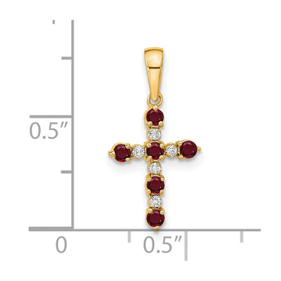 14K Lab Created Ruby and Diamond Cross Pendant