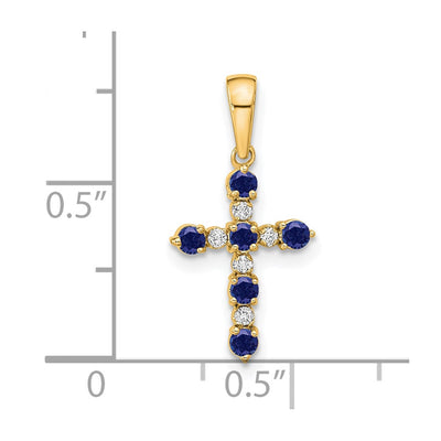 14K Lab Created Sapphire and Diamond Cross Pendant