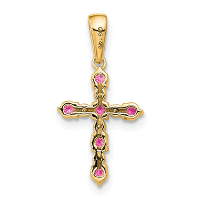 14K Pink Tourmaline and Diamond Cross Pendant