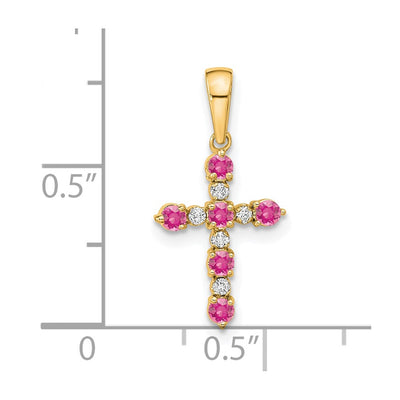 14K Pink Tourmaline and Diamond Cross Pendant