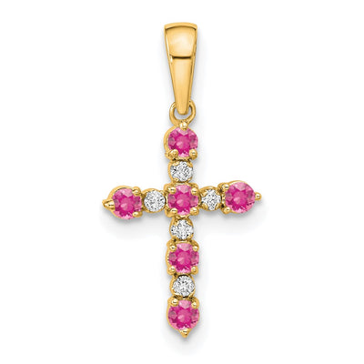 14K Pink Tourmaline and Diamond Cross Pendant