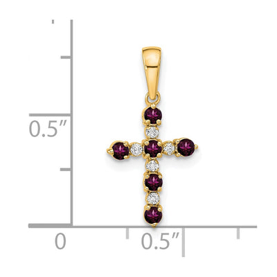 14K Rhodolite Garnet and Diamond Cross Pendant