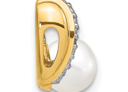 14k 6- White Round FW Cultured Pearl and Diamond Pendant