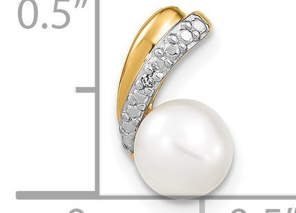 14k 6- White Round FW Cultured Pearl and Diamond Pendant