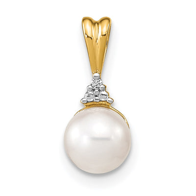 14K White Round FW Cultured Pearl and Diamond Pendant