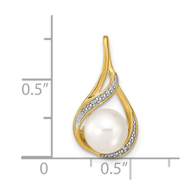 14K White Round FW Cultured Pearl and Diamond Pendant