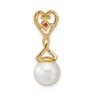 14K Diamond Round FWC Pearl Lab Cr. Ruby Chain Slide