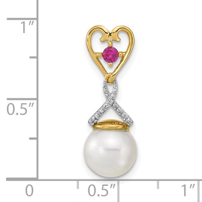 14K Diamond Round FWC Pearl Lab Cr. Ruby Chain Slide