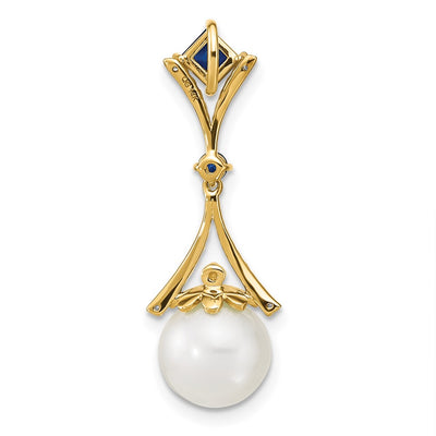 14K Diamond Round FWC Pearl/Created Sapphire Chain Slide