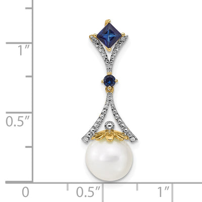 14K Diamond Round FWC Pearl/Created Sapphire Chain Slide
