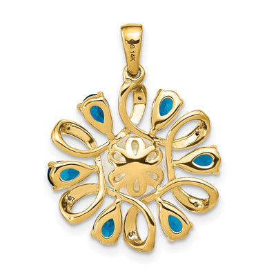 14K Diamond and Button FWC Pearl/London Blue Topaz Pendant