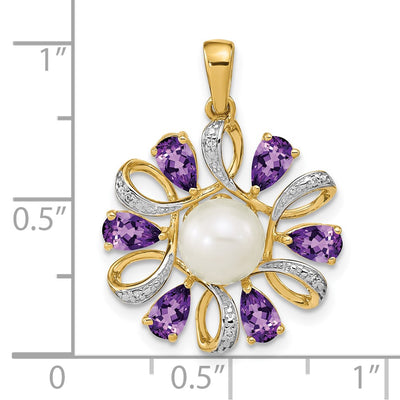 14K Diamond and Button FWC Pearl/Amethyst Pendant