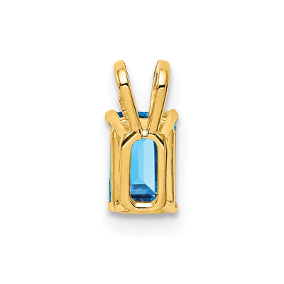 14K Emerald Cut Blue Topaz pendant, 10 x 4mm