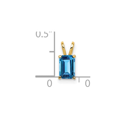 14K Emerald Cut Blue Topaz pendant, 10 x 4mm