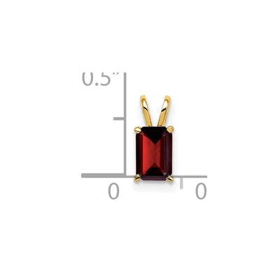 14K Emerald Cut Garnet pendant, 10 x 4mm