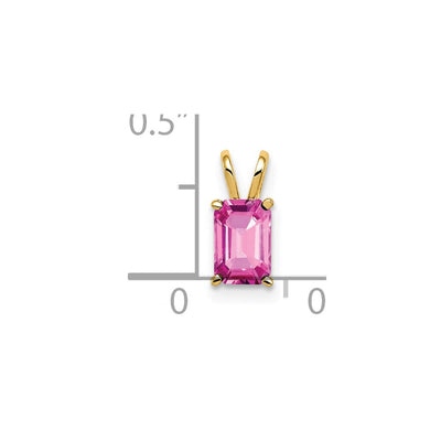 14K Emerald Cut Pink Sapphire Pendant