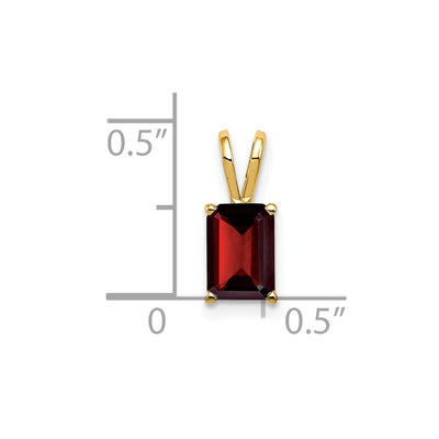 14K Emerald Cut Garnet pendant, 13 x 5mm