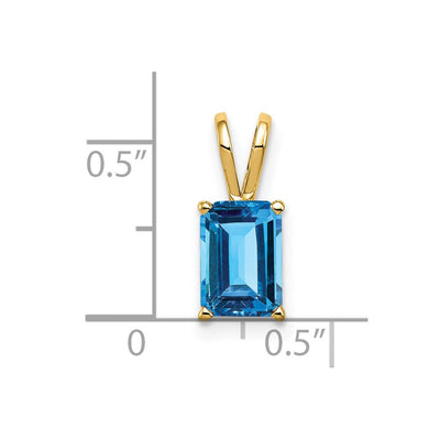 14K Emerald Cut Blue Topaz pendant, 15 x 6mm