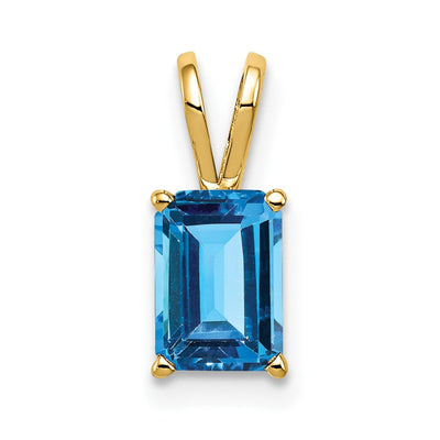 14K Emerald Cut Blue Topaz pendant, 15 x 6mm