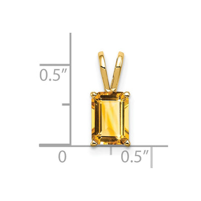 14K Emerald Cut Citrine pendant, 15 x 6mm