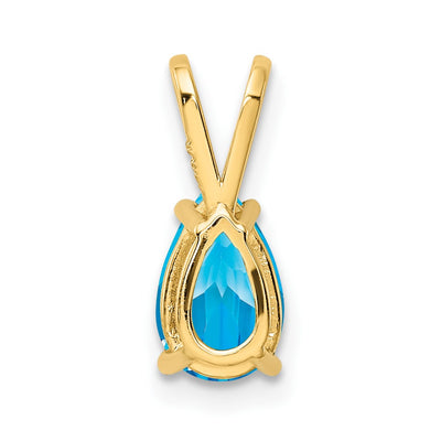 14K Pear Blue Topaz pendant, 14 x 5mm