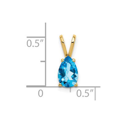 14K Pear Blue Topaz pendant, 14 x 5mm