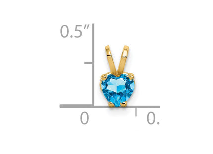 14K gold blue topaz heart pendant, further view