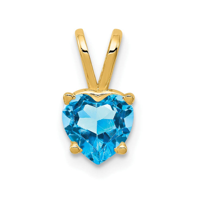 14K gold blue topaz heart pendant
